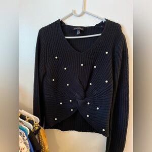 Black Sweater with Pearl Accents
